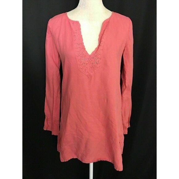 J Crew Solid Pink Long Sleeve V Neck Tunic top - Picture 1 of 6